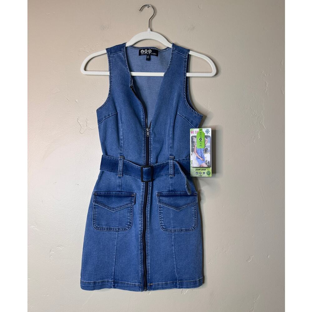 NWT Rewash Denim Fitted Zip Up Front Sleeveless Dress XS